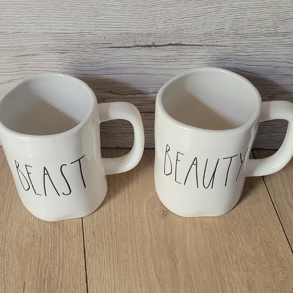 Rae Dunn Cream 'Beauty' and 'Beast' Mugs - Picture 3 of 5
